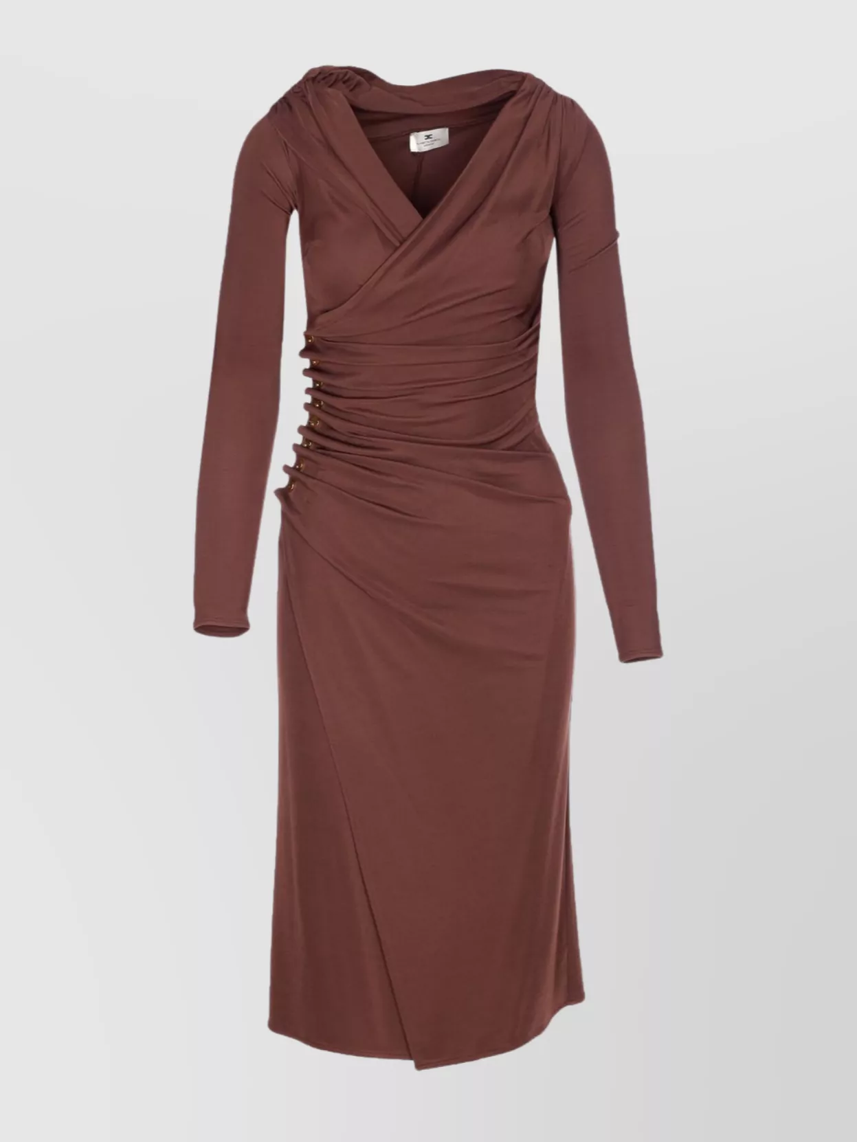 Elisabetta Franchi Midi Dress With Long Sleeves And Split In Brown