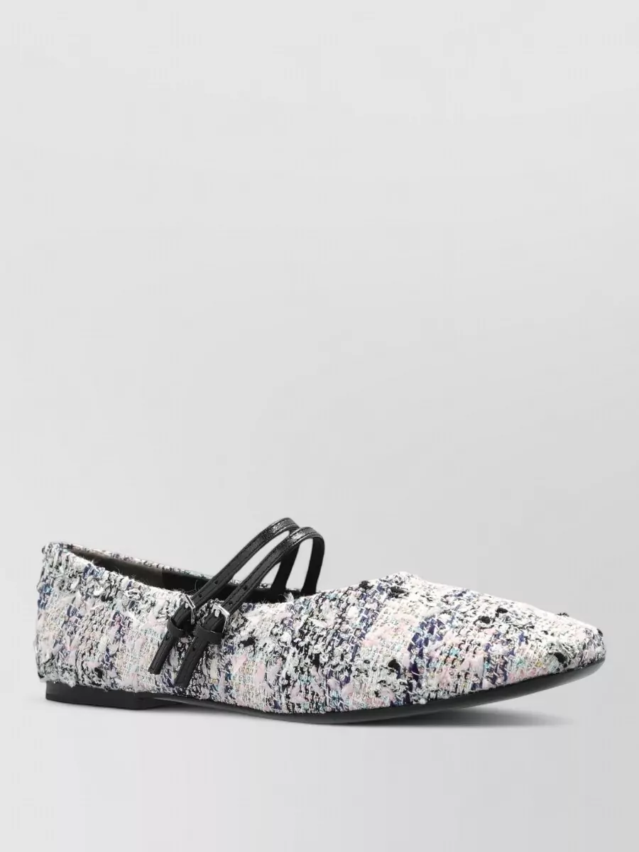 Tory Burch Double Strap Square Toe Textured Ballerinas In Gray