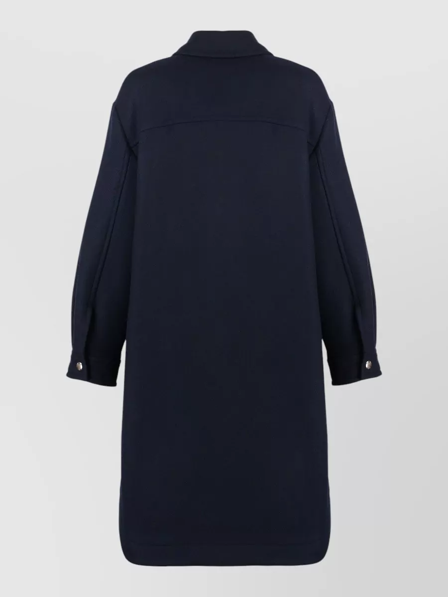 Maison Kitsuné Wool Coat Rounded Hem Side Slits