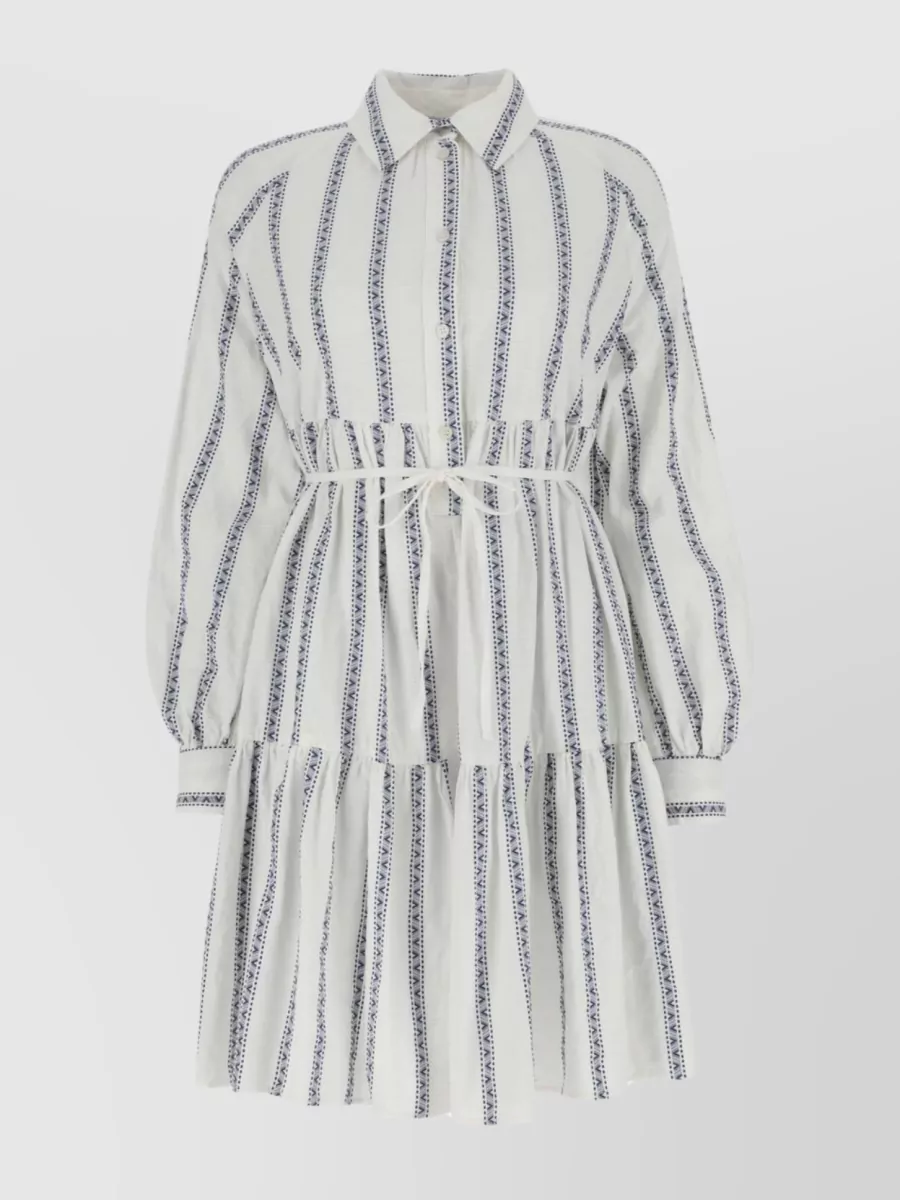 Shop Woolrich Intricately Embroidered Cotton Shirt Dress In Grey