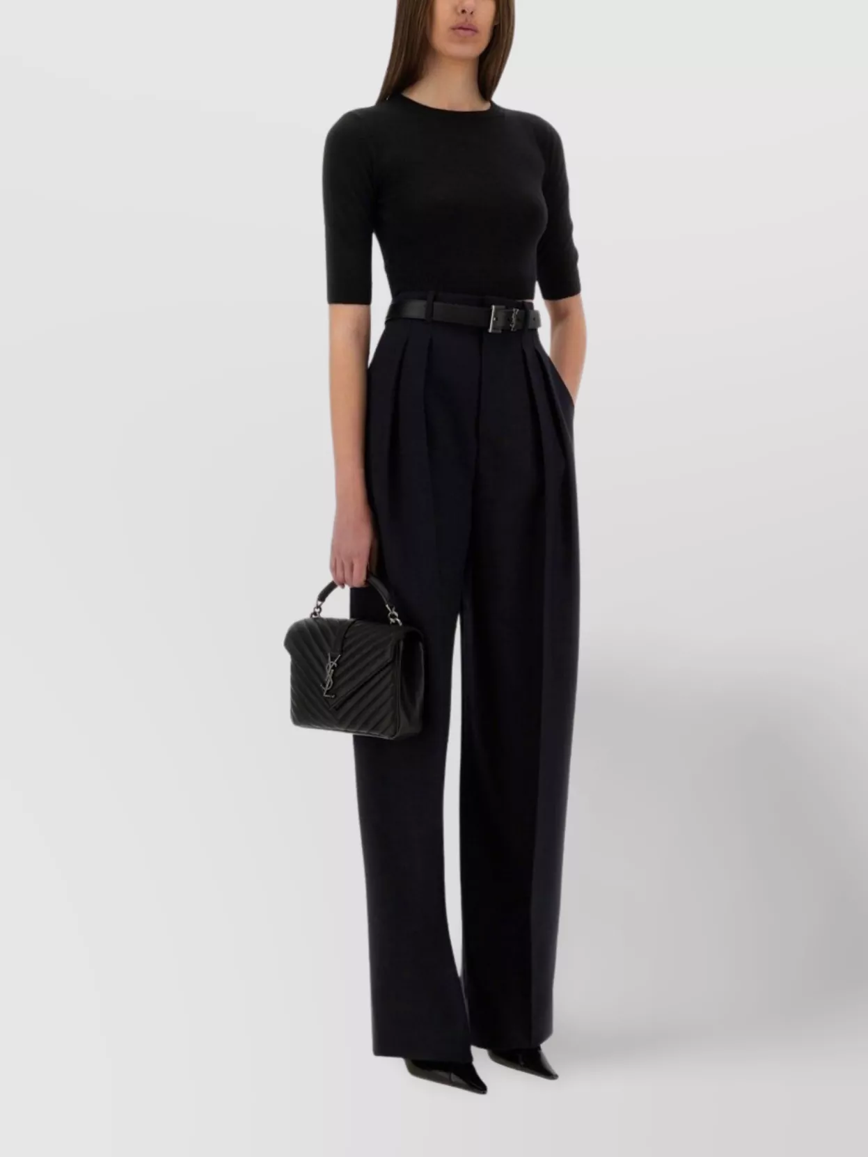 Saint Laurent Wide Leg Trousers With Pleats And Pockets