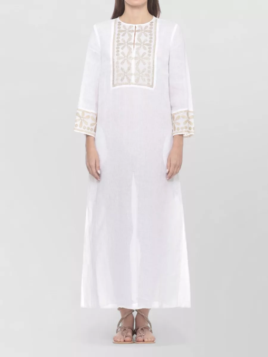 120% Lino Linen Knee-Length 3/4-Sleeve Beach Cover-Up