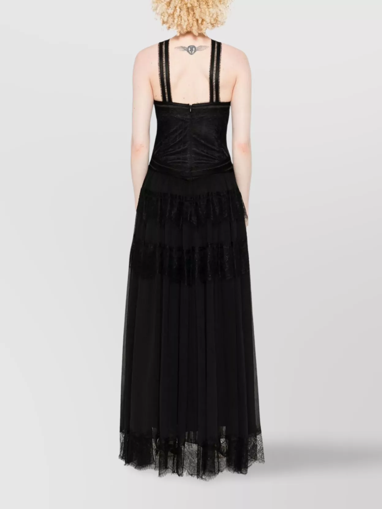 Ermanno Firenze Long Dress With Cross-Back Straps And Lace