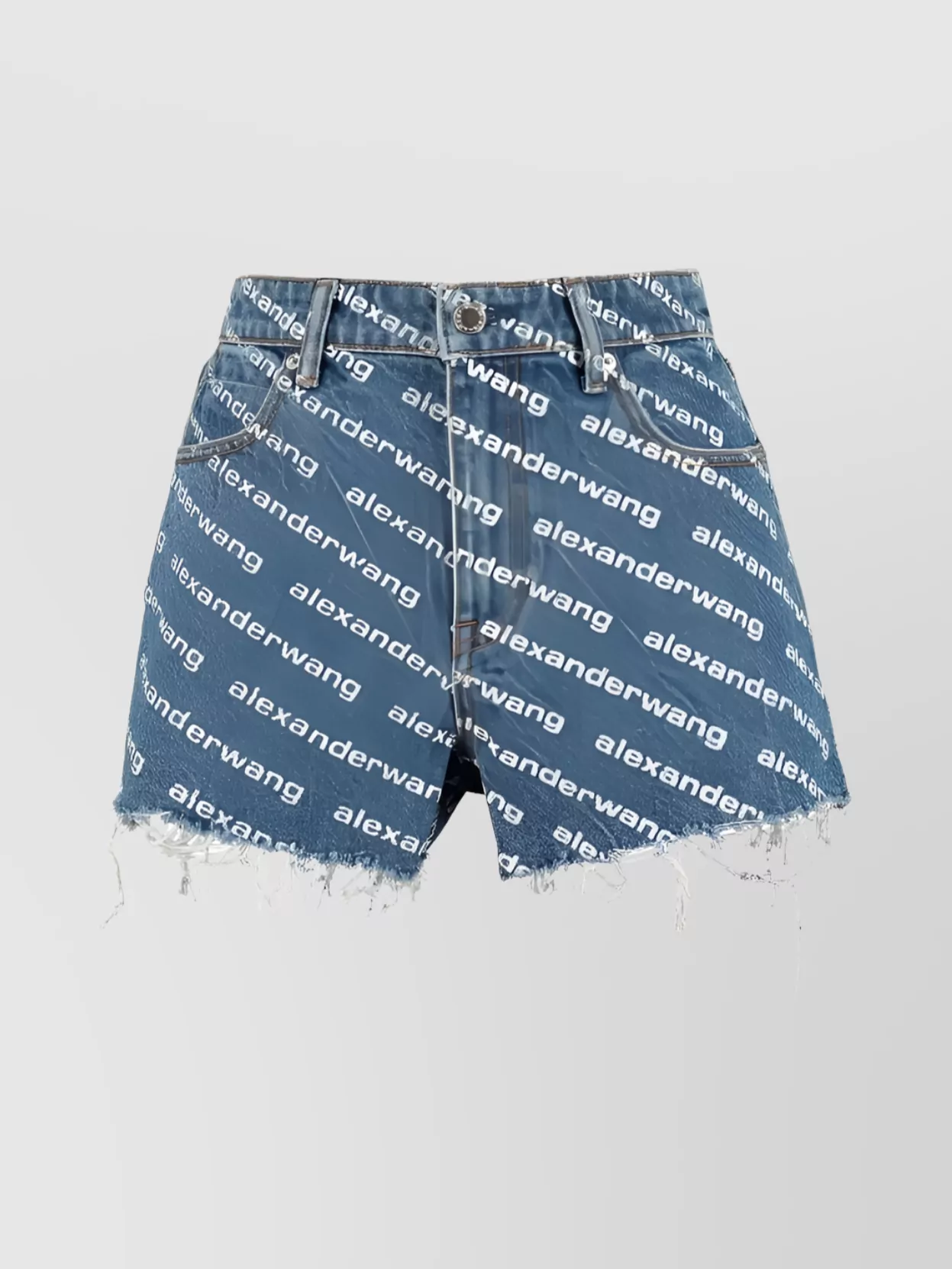 Shop Alexander Wang Frayed Hem Belt Loop Shorts In Blue