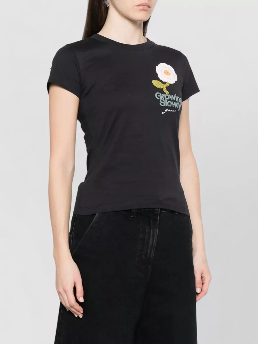 Ganni Floral-Embroidered Cotton T-Shirt