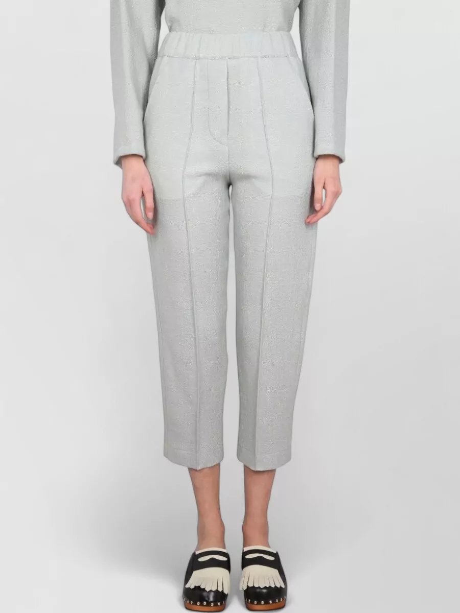 Alysi Cropped high-rise track pants — The light grey cropped tailored trouser keeps the palette soft and minimal around the sage knit while its straight, ankle-skimming line balances the relaxed jumper with clean quiet-luxury polish.