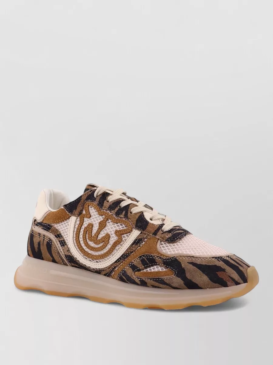 Pinko Low Top Sneakers Animal Pattern Mesh Panels Rubber Sole