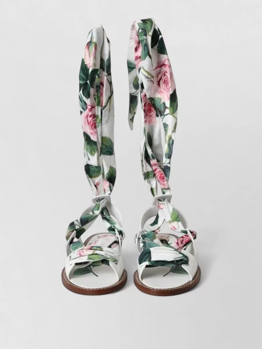 Dolce&Gabbana Leather floral print ankle wrap sandals
