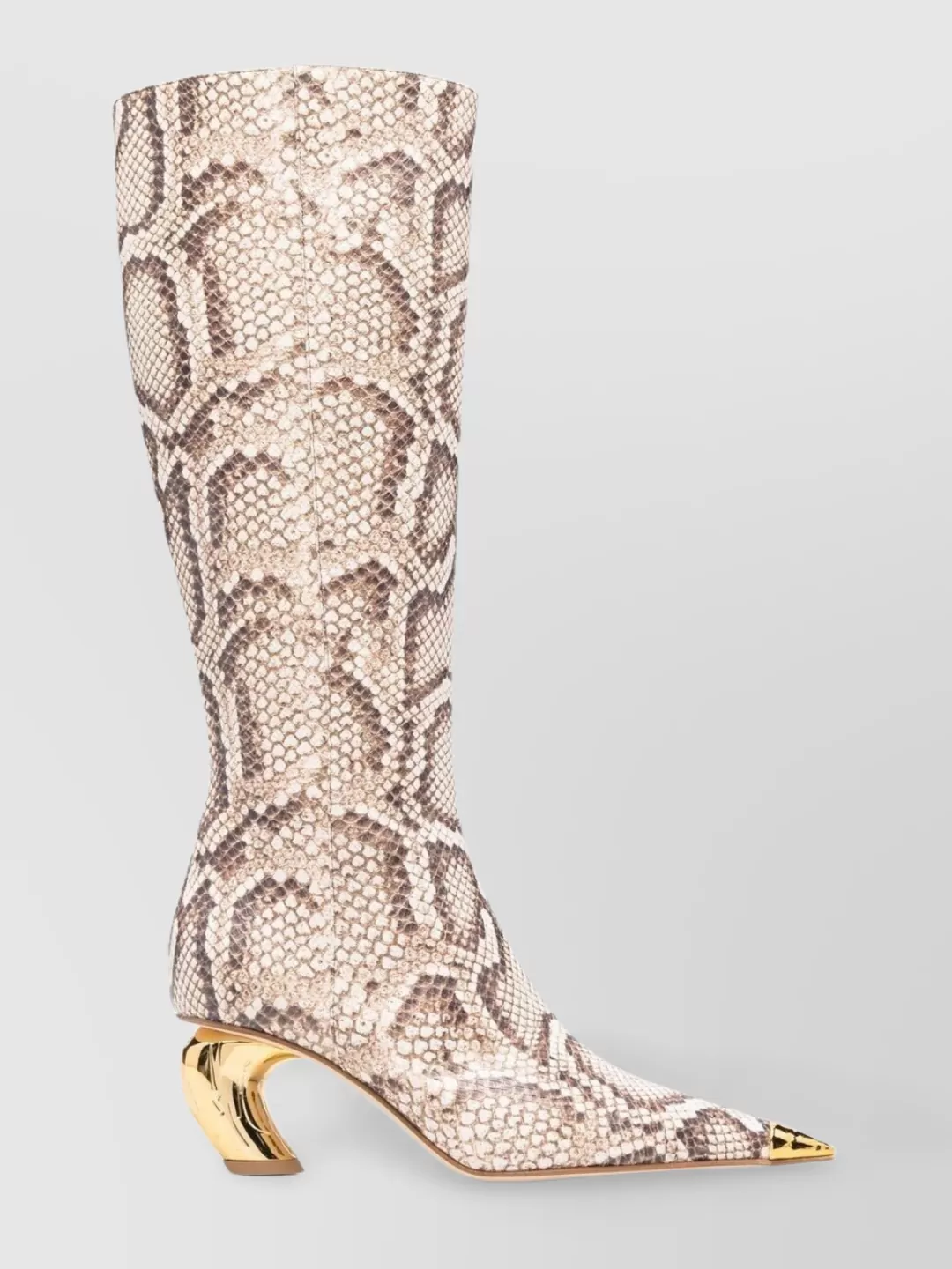 Shop Roberto Cavalli Python Print Calf Leather Boots With Metallic Heel