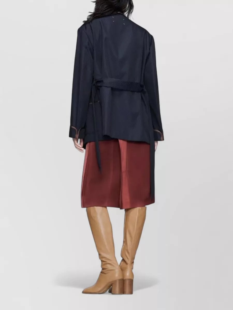 Maison Margiela Belted Coat Contrast Trim Front Pockets