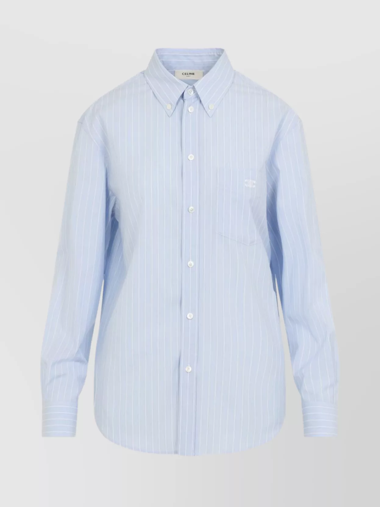 Celine Women Wide-sleeved Cotton Poplin Shirt With Stripes In Blue
