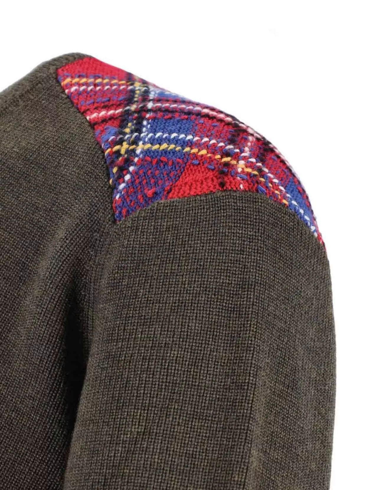 Comme Des Garçons Asymmetric Plaid Crew Neck Sweater