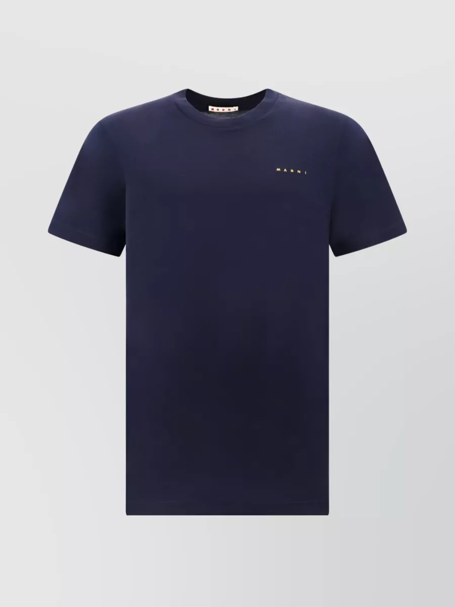 Shop Marni Cotton Logo Print Crew Neck T-shirt In Blue