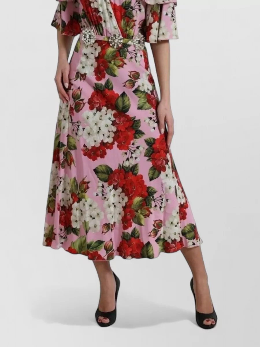 Dolce&Gabbana silk floral-print crystal-embellished short-sleeve v-neck midi dress