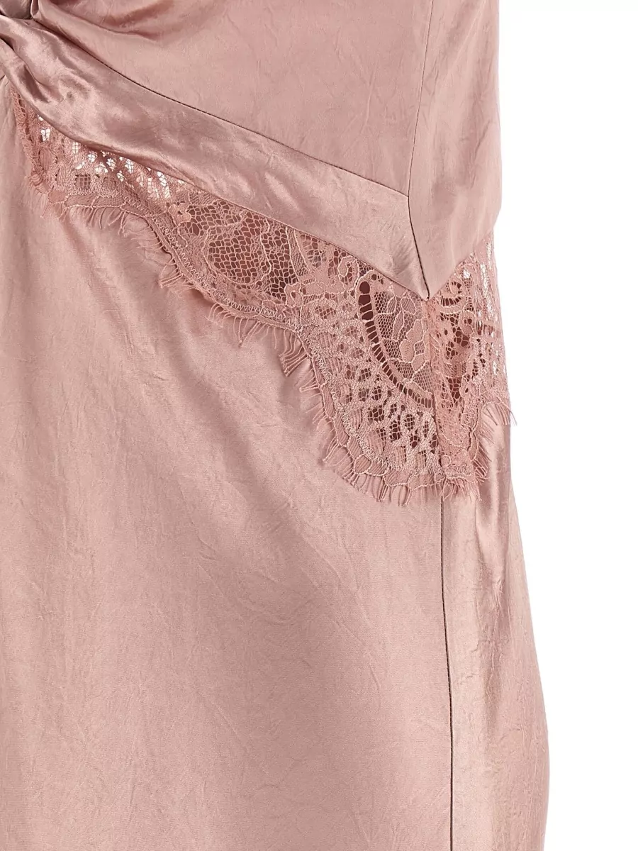 Pinko Satin Lace Asymmetric Draped Midi Dress