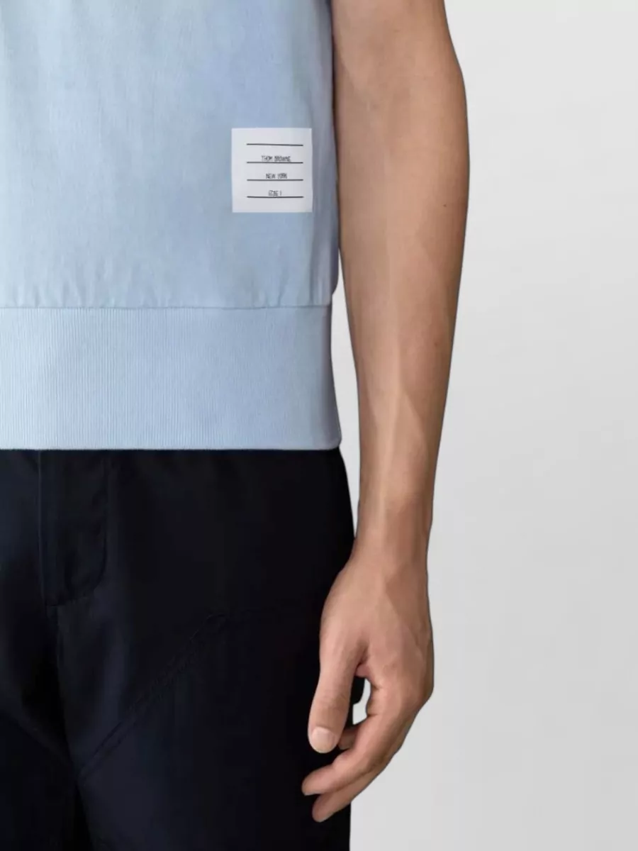 Thom Browne Short Sleeve Jersey Polo Rib Cuff Stripes