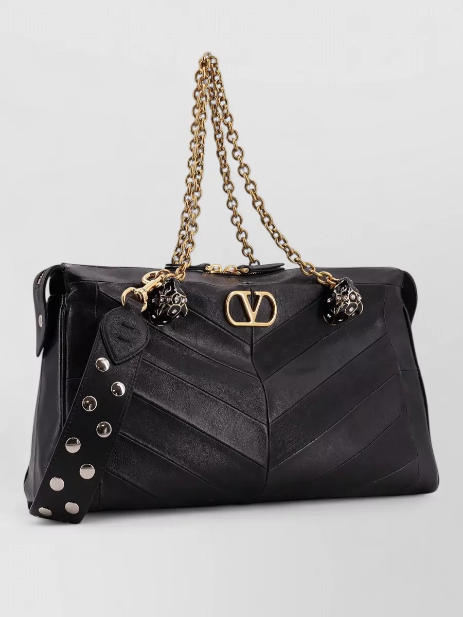 Valentino Garavani Panthea Leather Shoulder Bag Double Strap