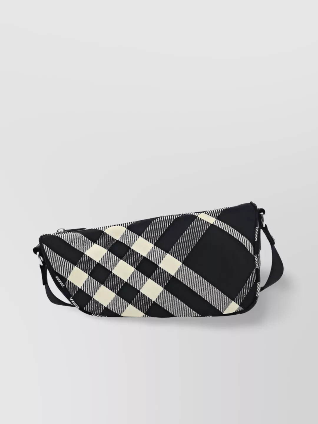 Shop Burberry Checkered Fabric Messenger Bag With Metal Hardware