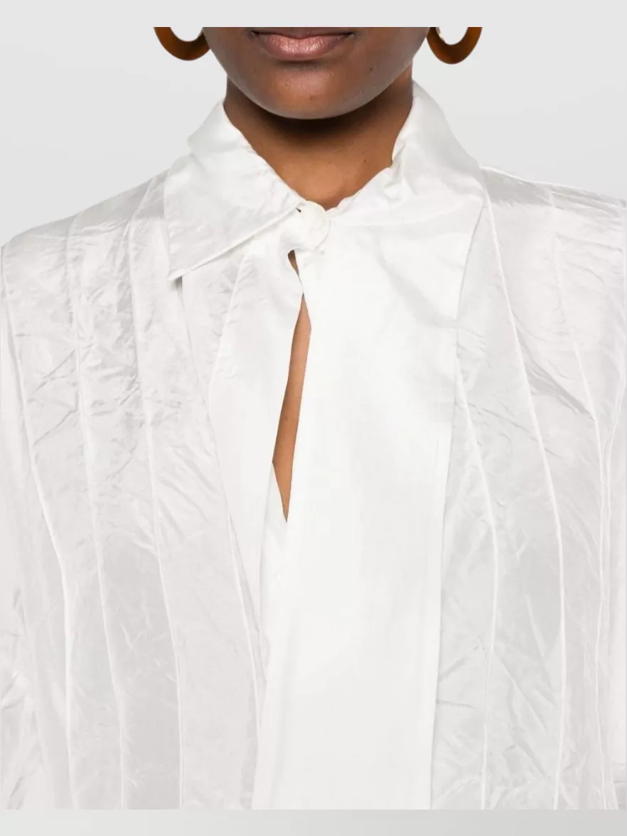Lanvin Long Sleeve Pleated Sheer Top With Tie