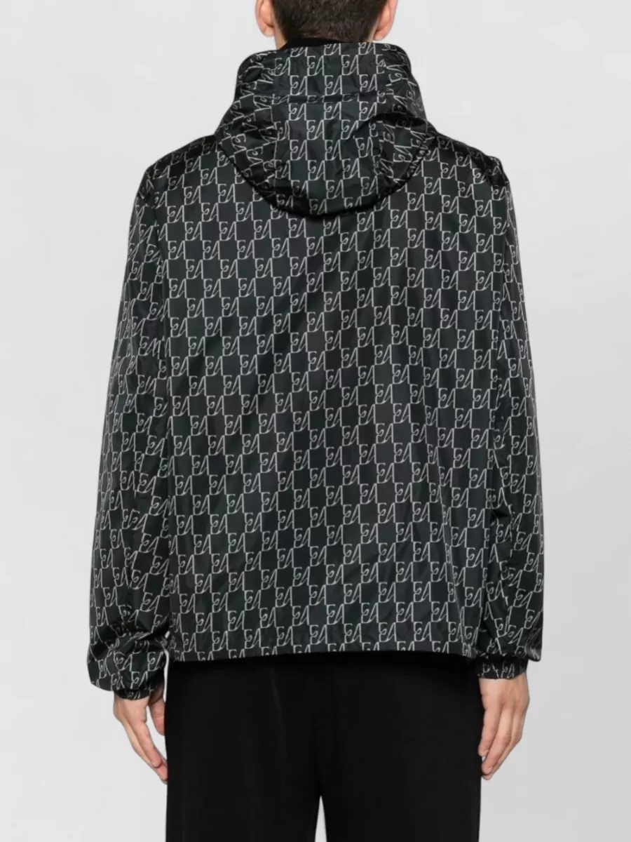 Emporio Armani Hooded Logo Print Nylon Raincoat