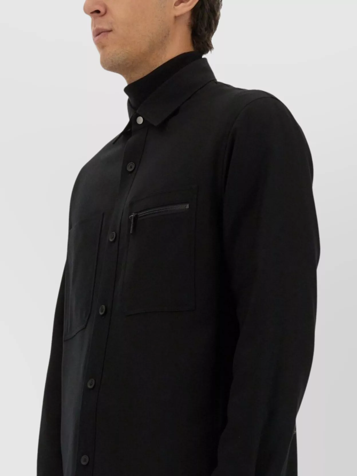 Zegna Button-up Wool Shirt With Zip Pocket Detail In Black