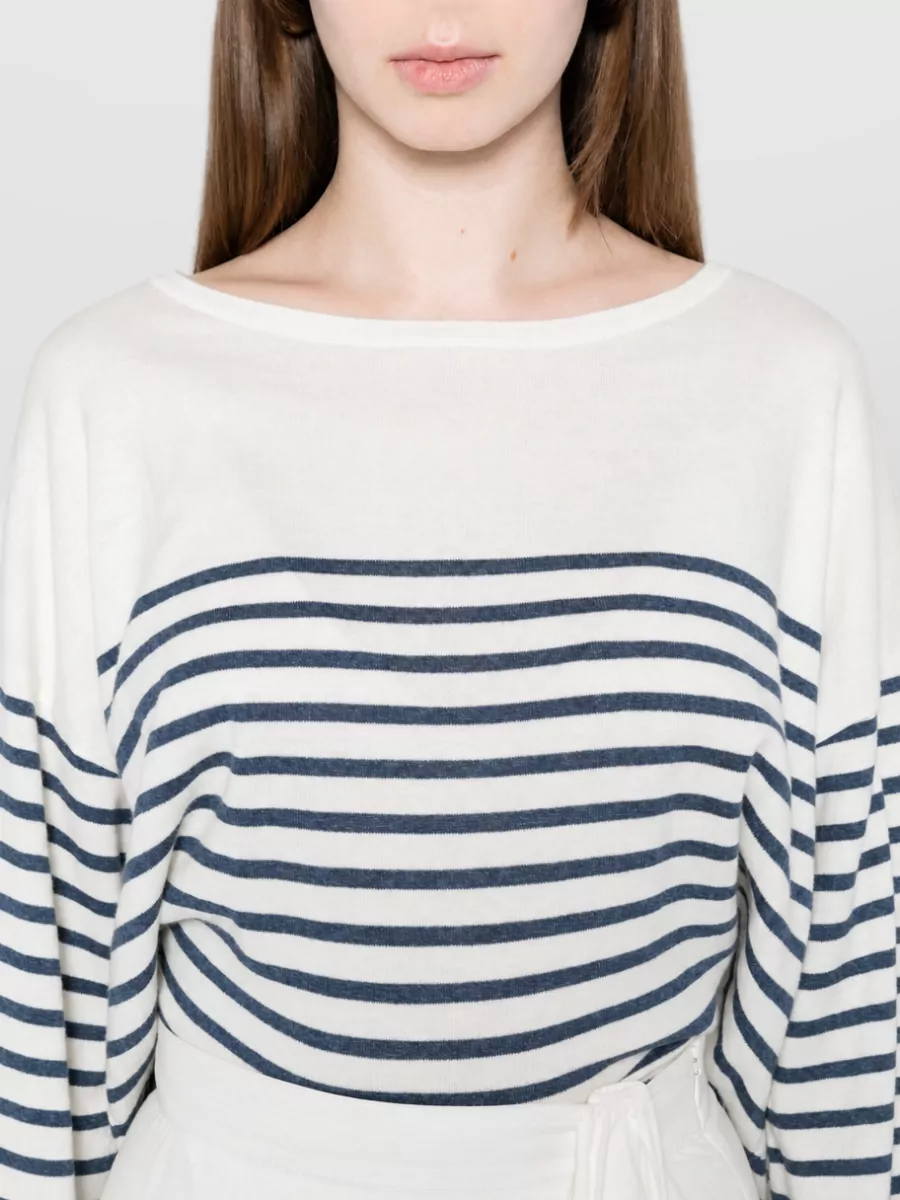 Ct Plage Striped Cotton Cashmere Boat Neck Long Sleeve Sweater
