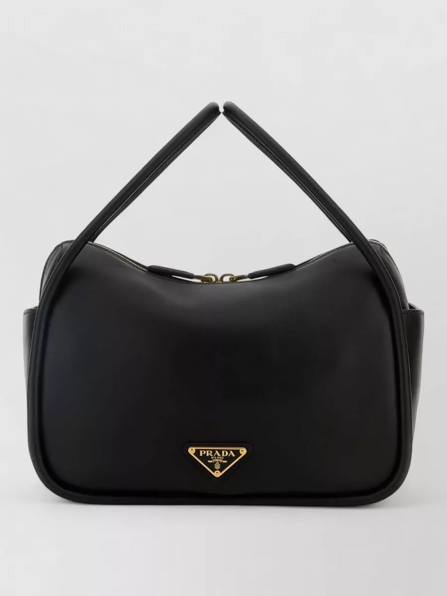 Prada Leather Shoulder Bag Top Handle Design In Black