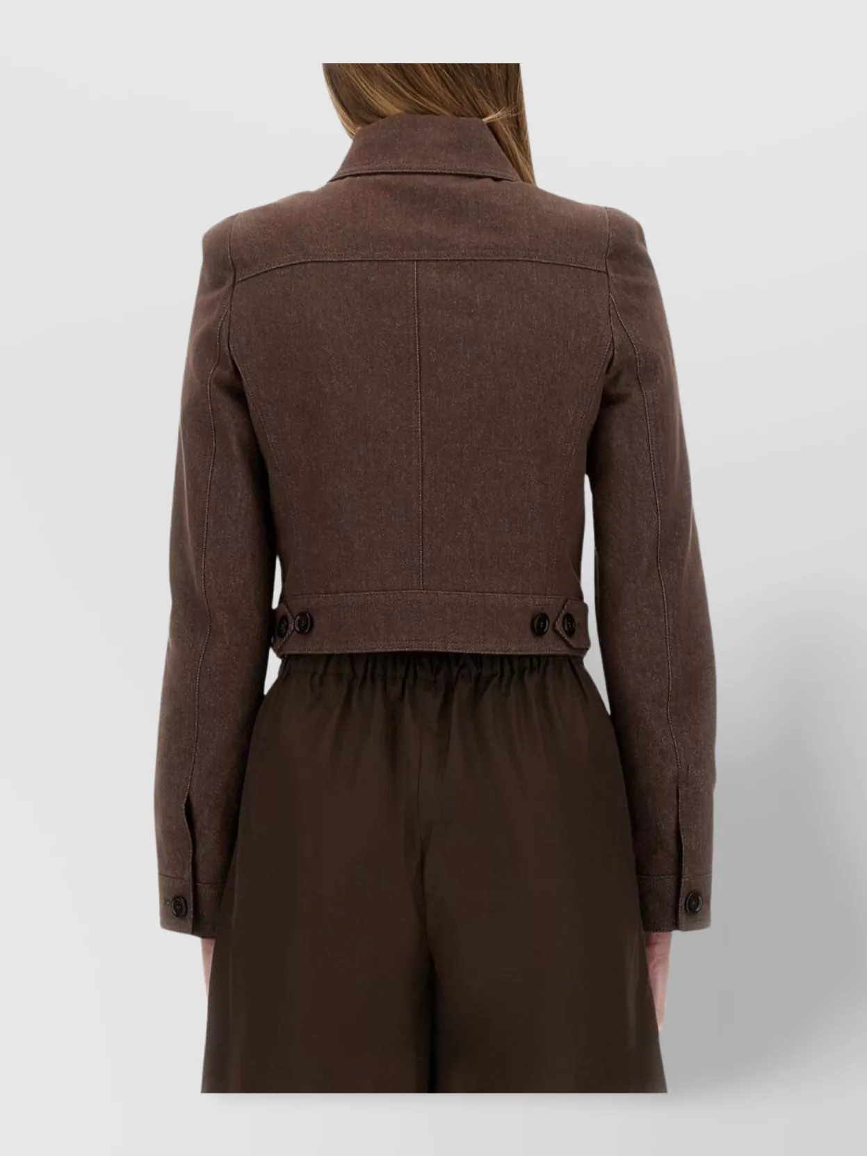 Max Mara Cropped Cotton Jacket Button Detail In Brown
