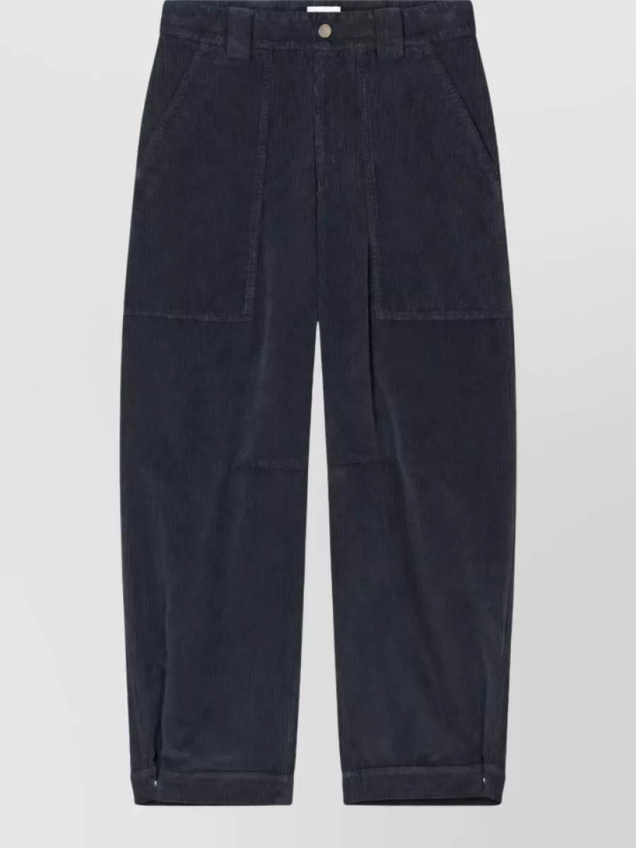 Closed corduroy mid-rise cropped barrel-leg trousers