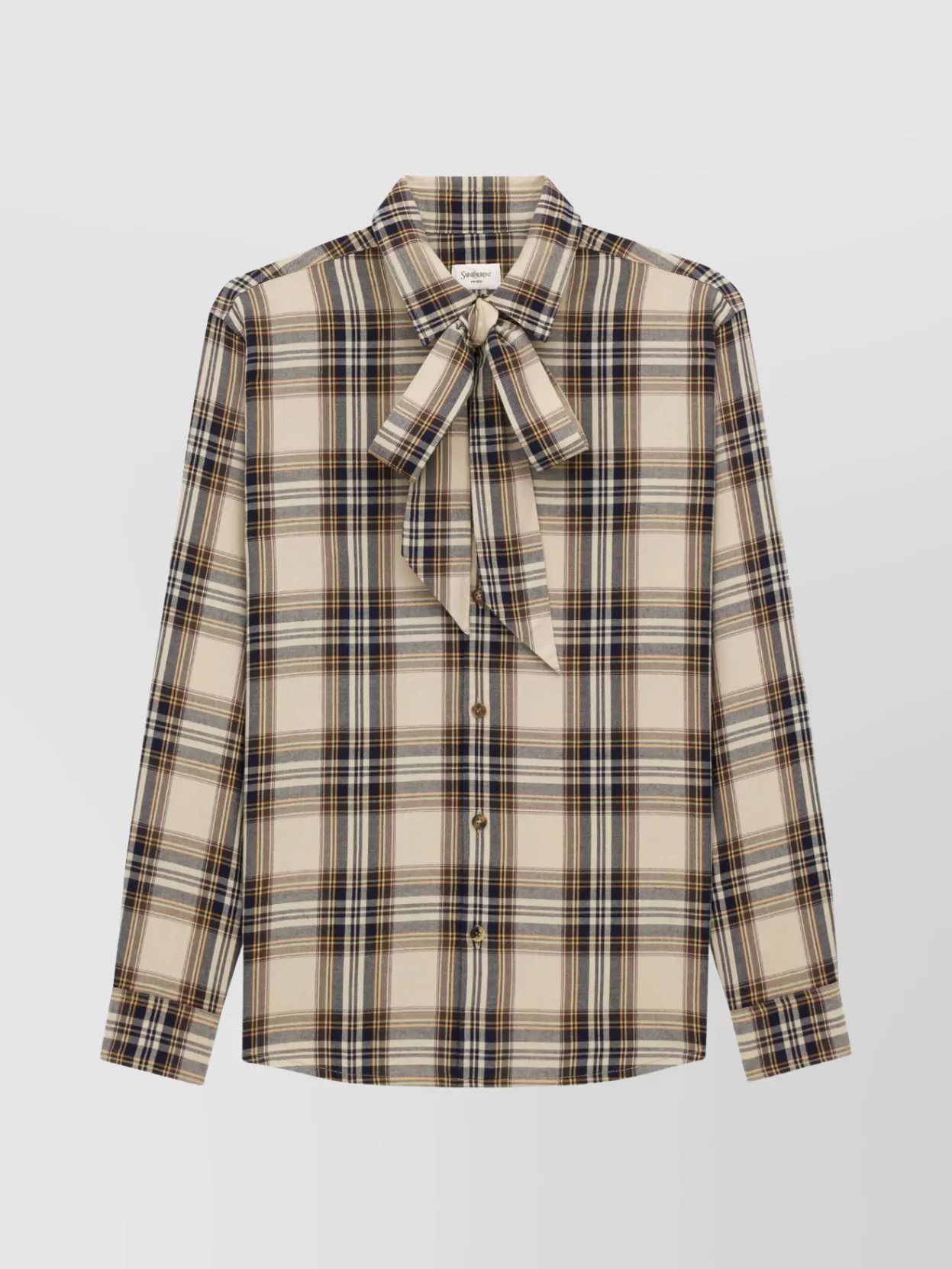 Saint Laurent Tartan Check Long-sleeved Shirt In Neutral