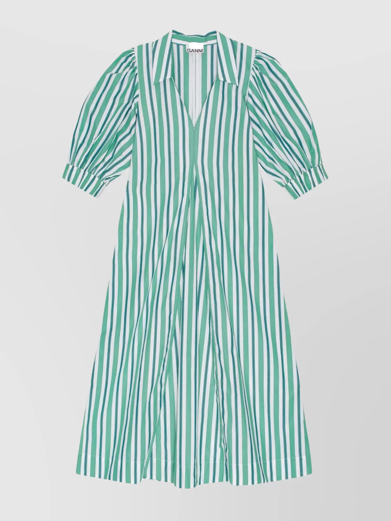 Shop Ganni Striped Collar Long Dress