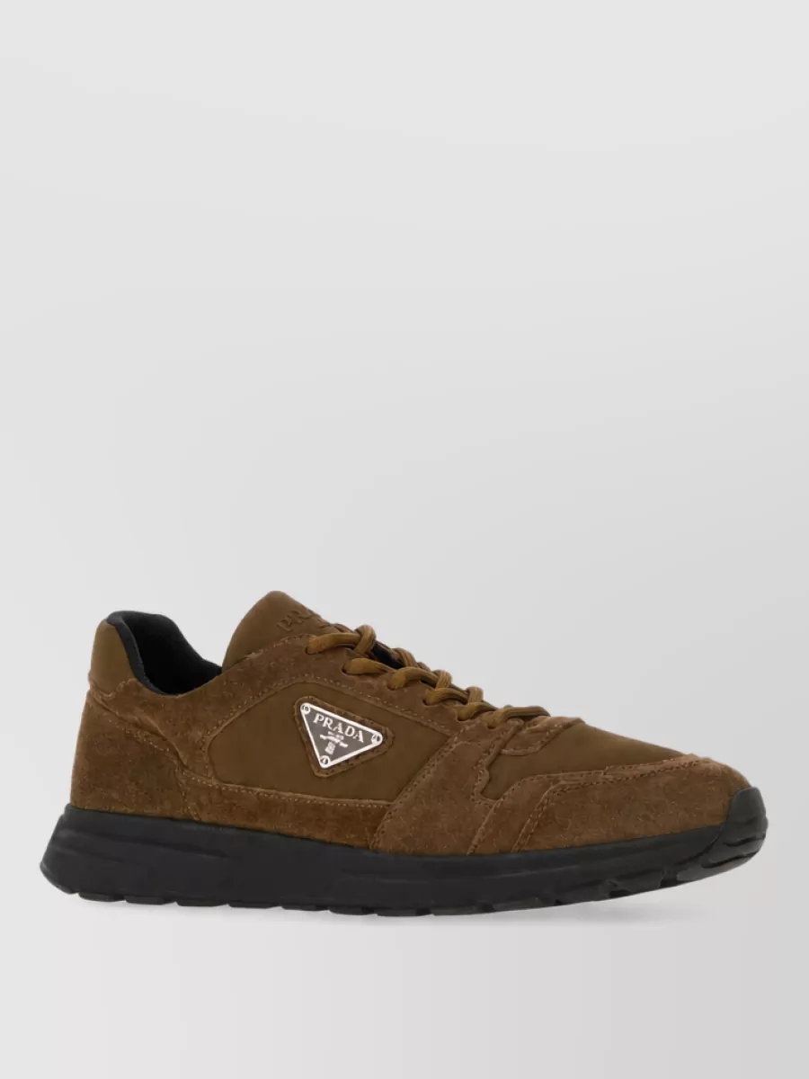 Prada canvas and suede leather low-top sneakers