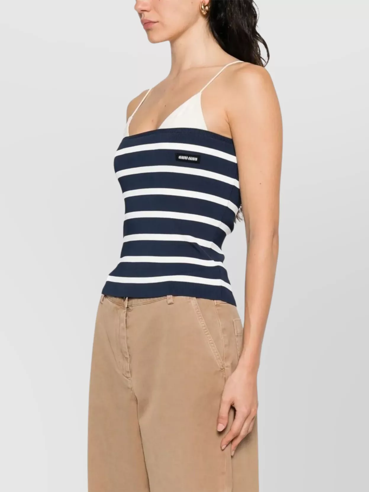 Miu Miu Ribbed Knitwear With Striped Spaghetti Straps