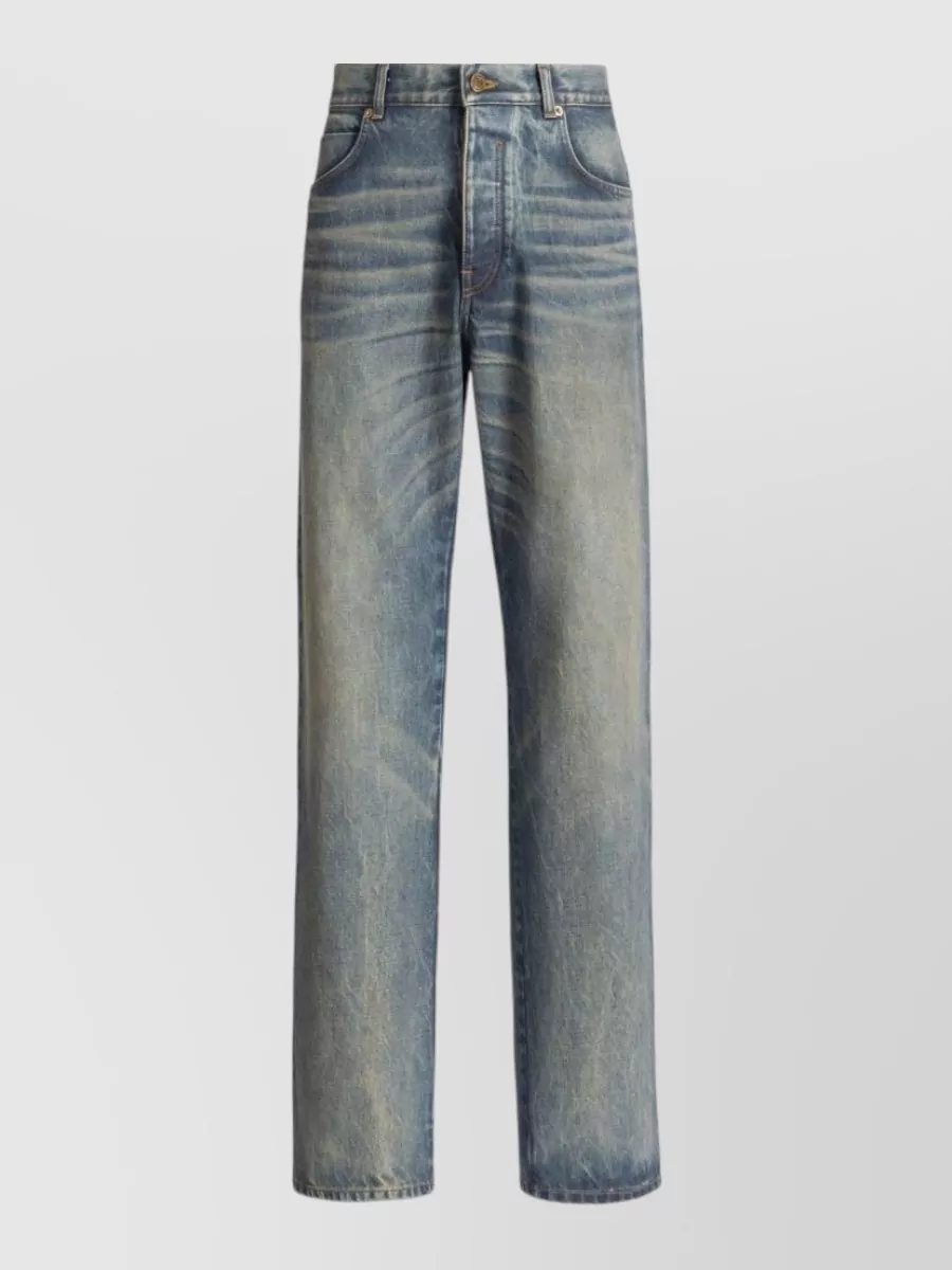 Balmain Straight Cut Denim Jeans Belt Loops In Blue