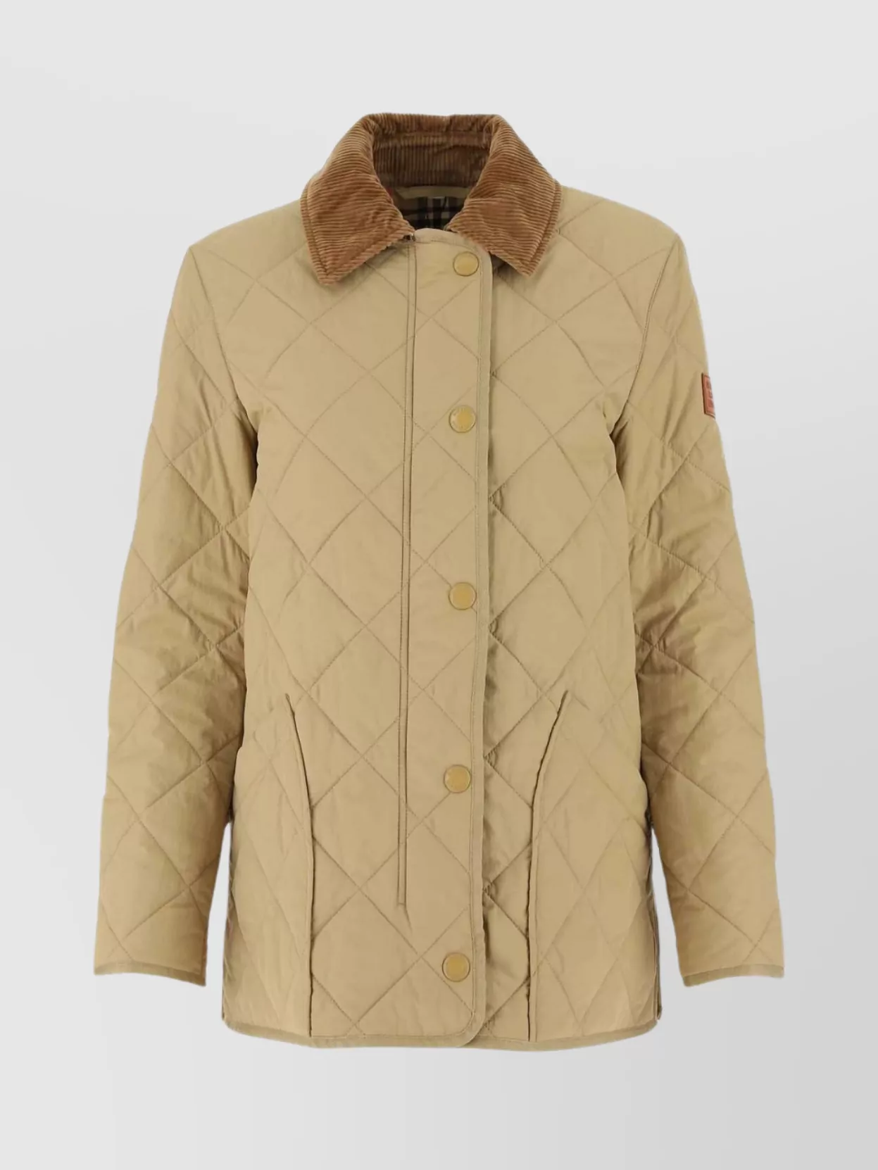 Shop Burberry Corduroy Collar Quilted Jacket With Side Pockets