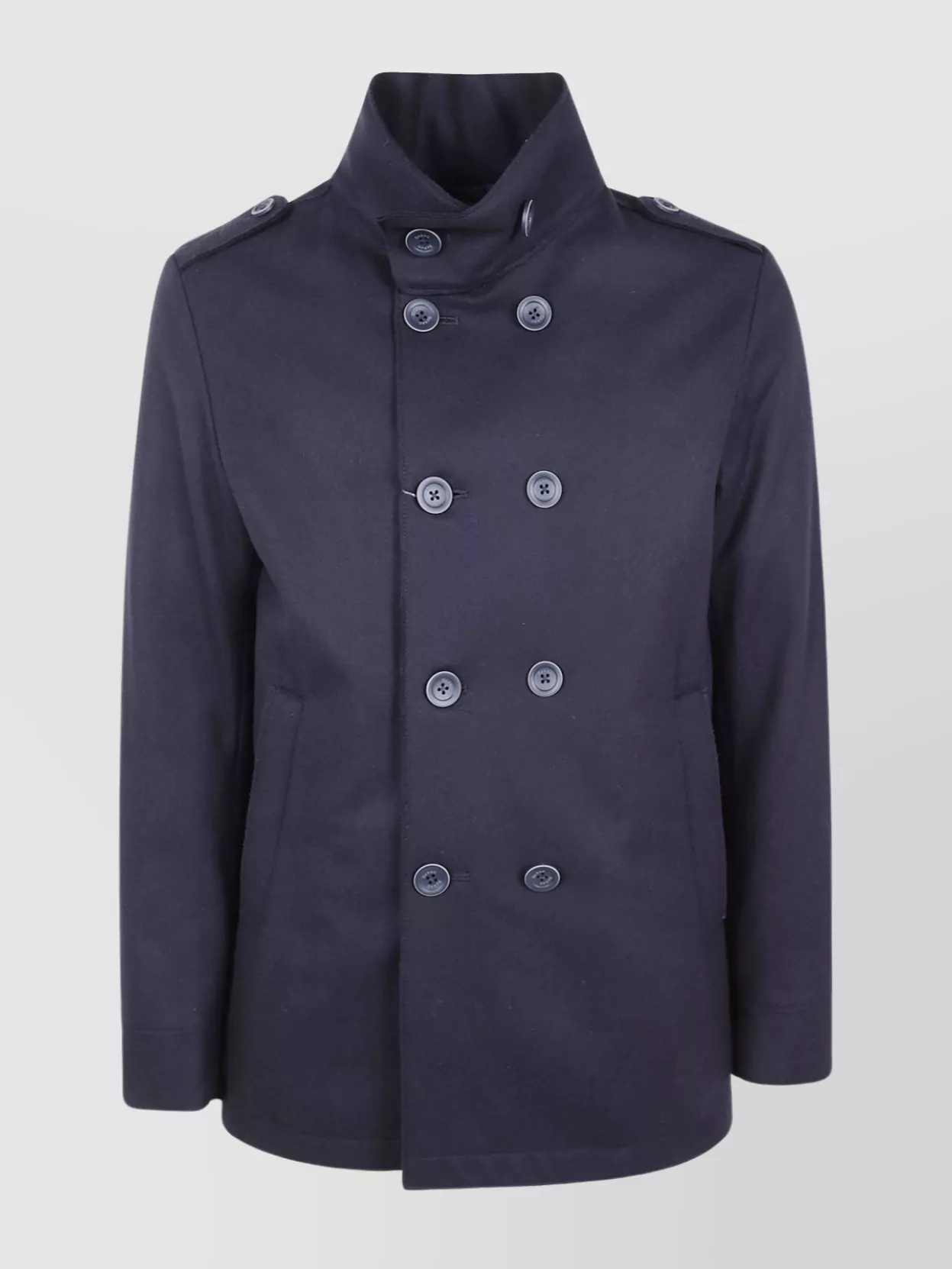 Herno Short Military Style Peacoat In Blue