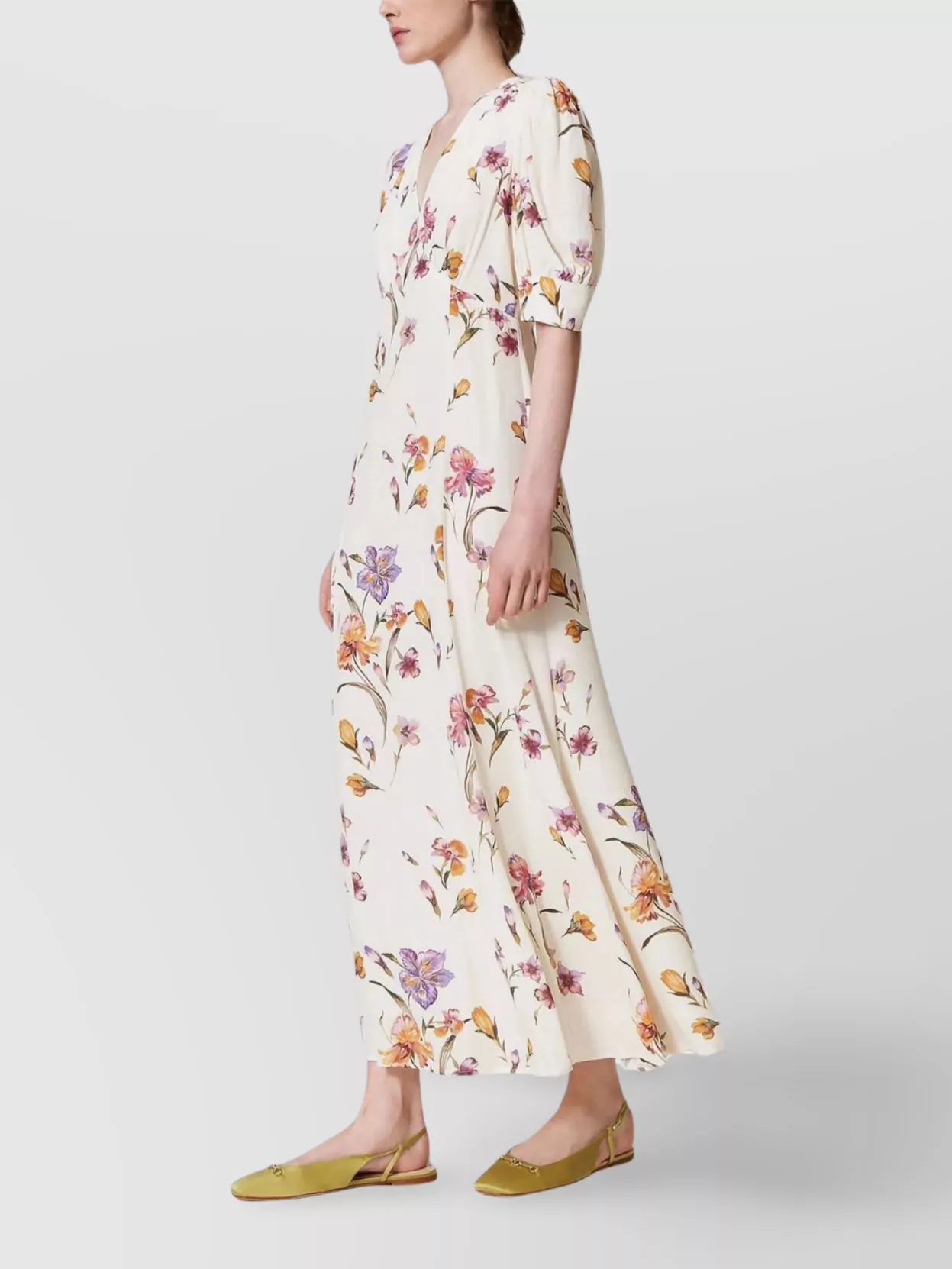 Twinset Floral Maxi Dress Open Back In White