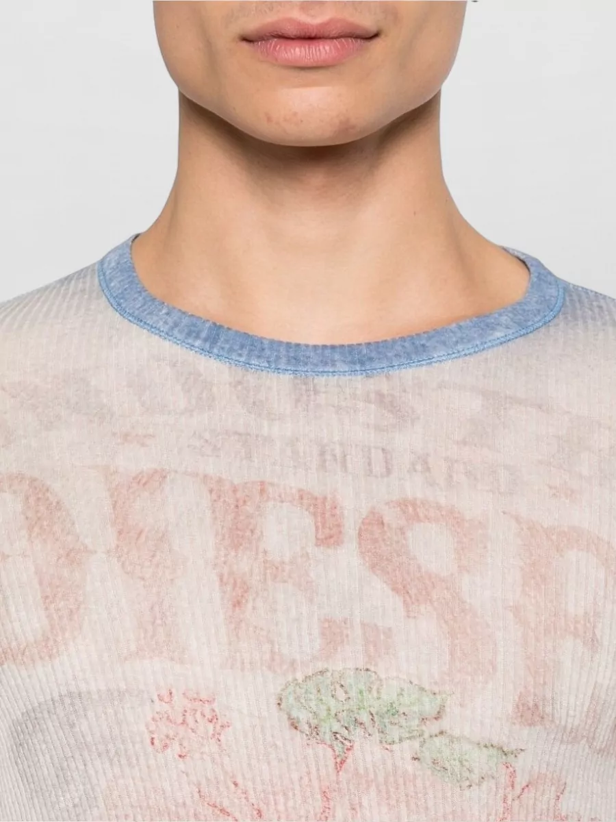 Diesel Crew Neck Long Sleeve Sheer Graphic T Shirt