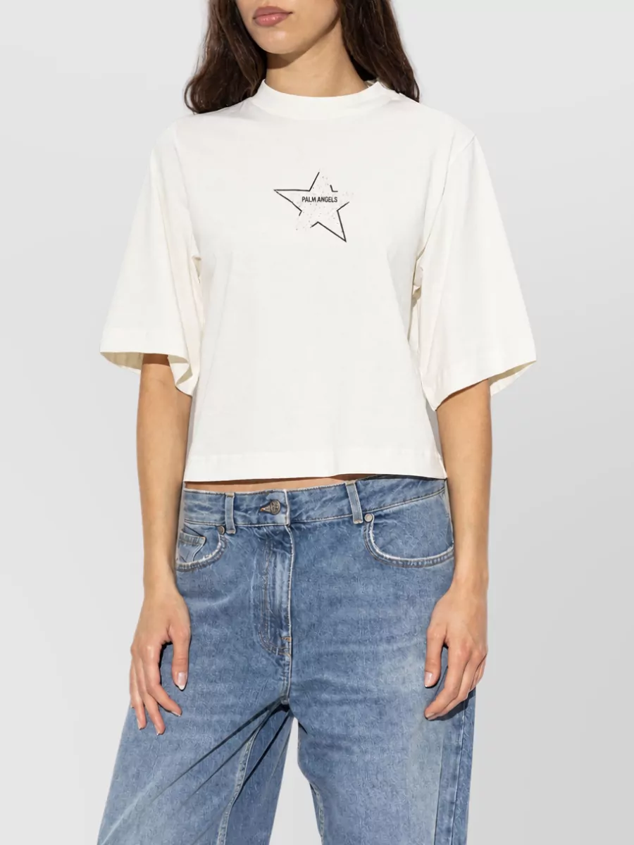 Palm Angels Cropped Boxy Cotton T-Shirt