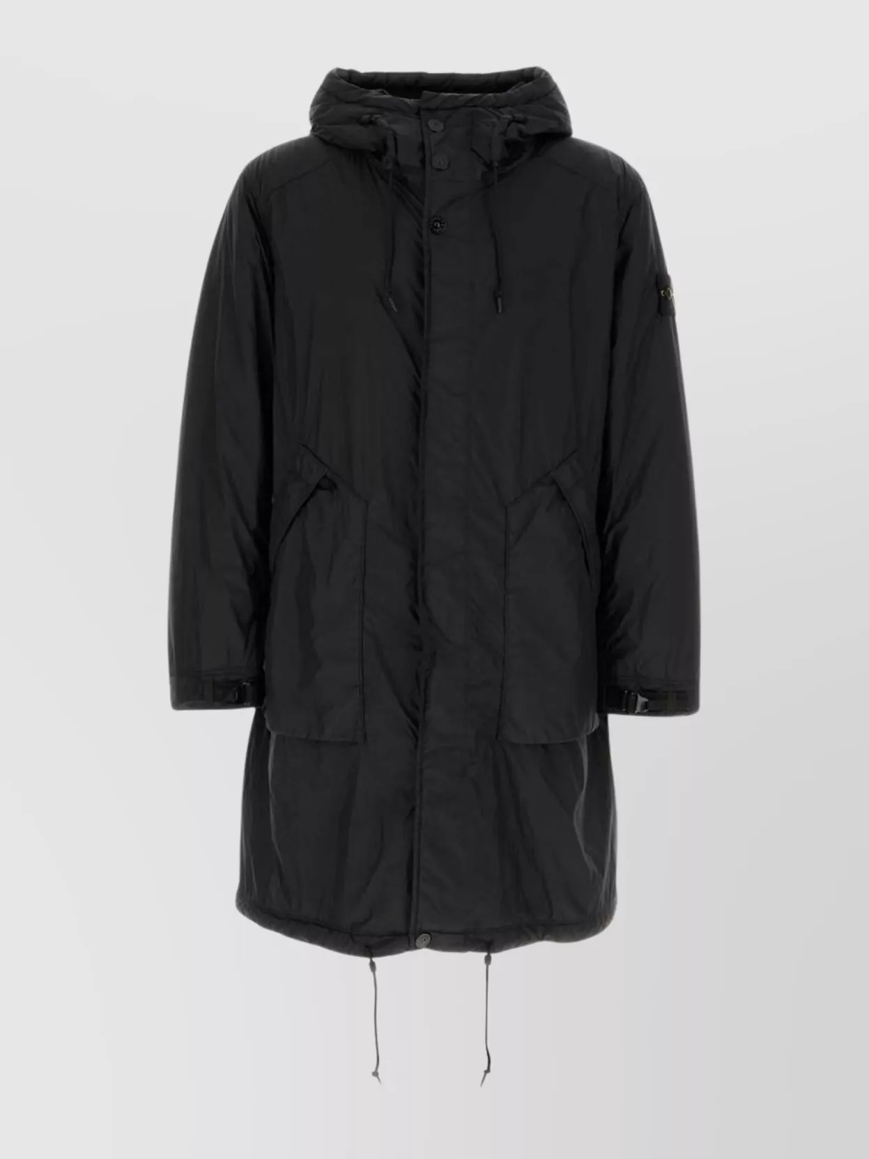 Stone Island Hooded Long Parka Front Pockets In Black