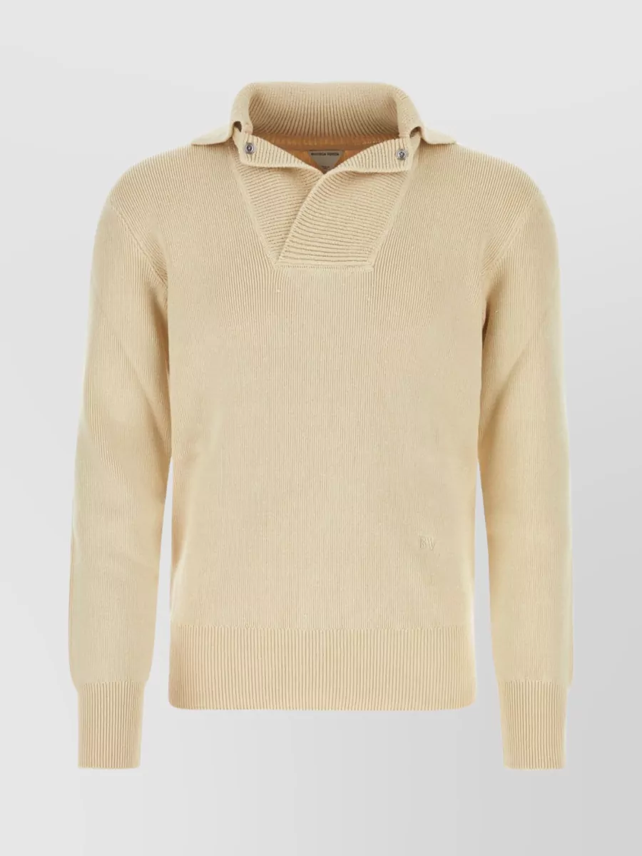 Shop Bottega Veneta Collar Detail Linen Blend Sweater In Cream
