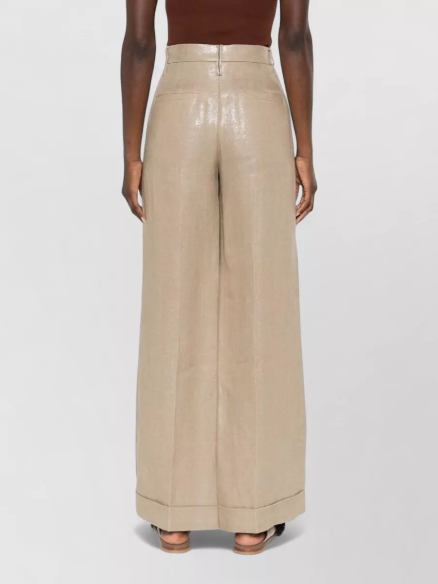 Brunello Cucinelli Linen Trousers High Waist Wide Leg Cuffed