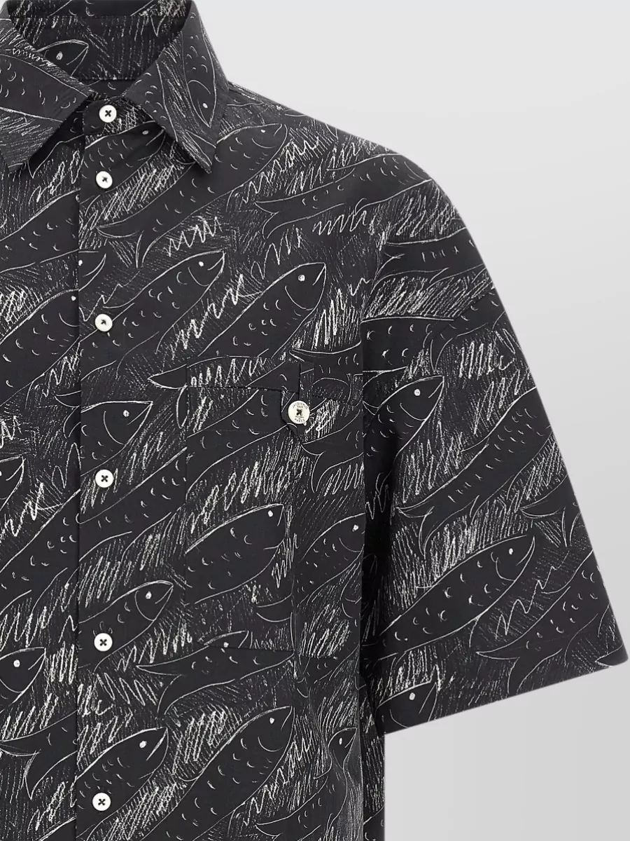 Jacquemus Rio Fish Print Shirt Short Sleeves Pocket In Multi