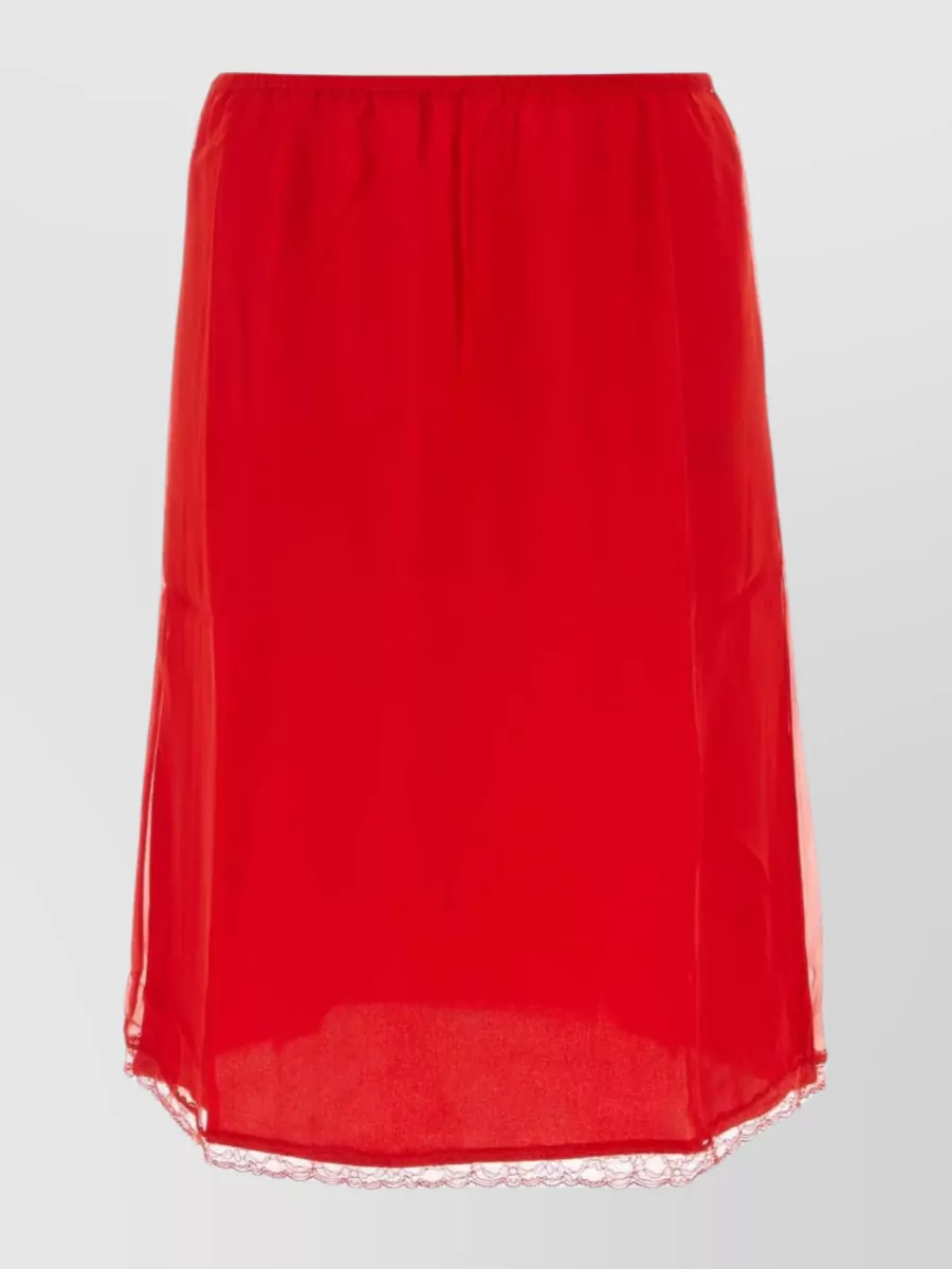 Shop Gucci Silk Skirt With Elastic Waistband And Sheer Overlay In Red