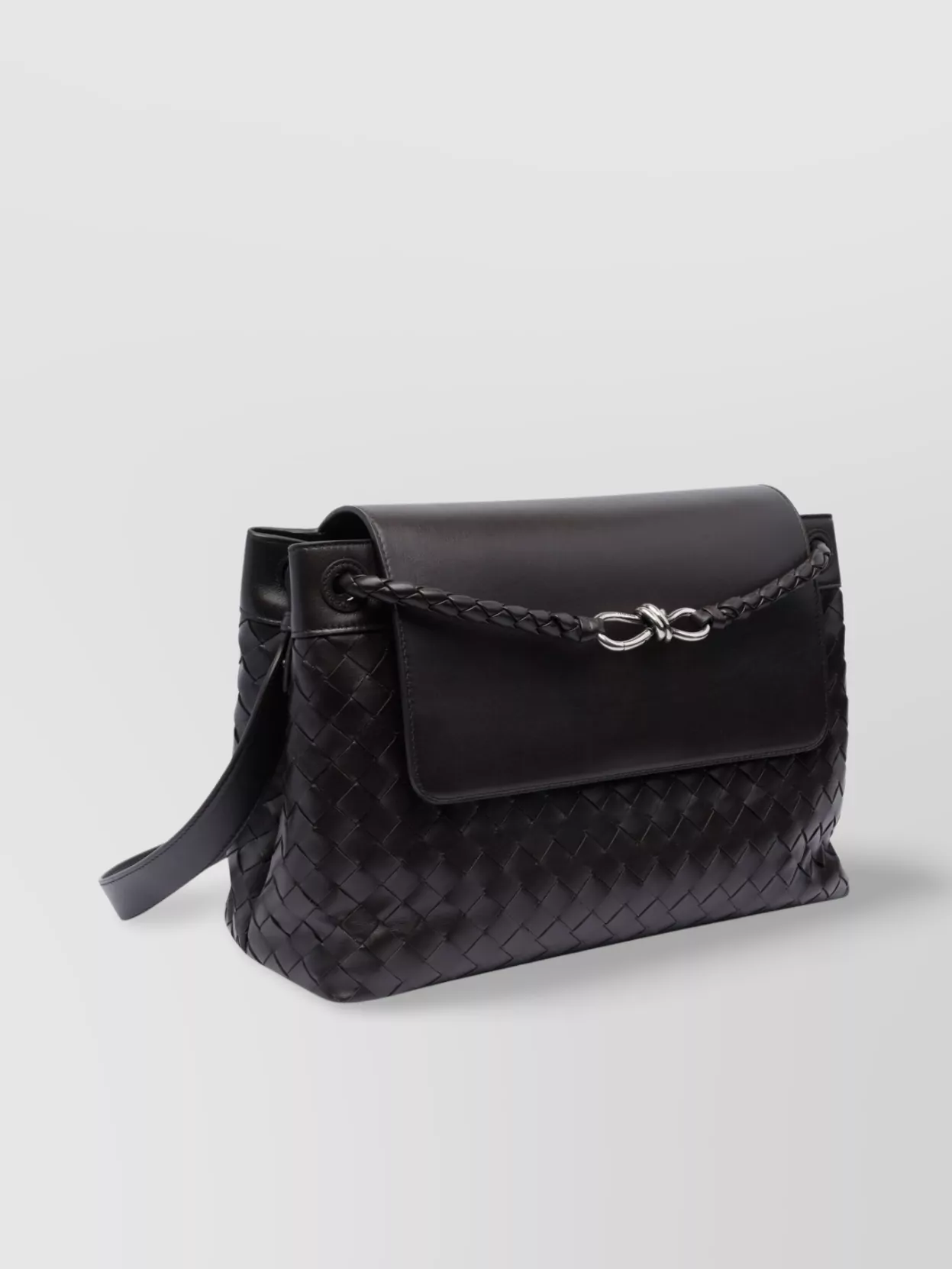Bottega Veneta Woven Leather Shoulder Bag With Metal Accent