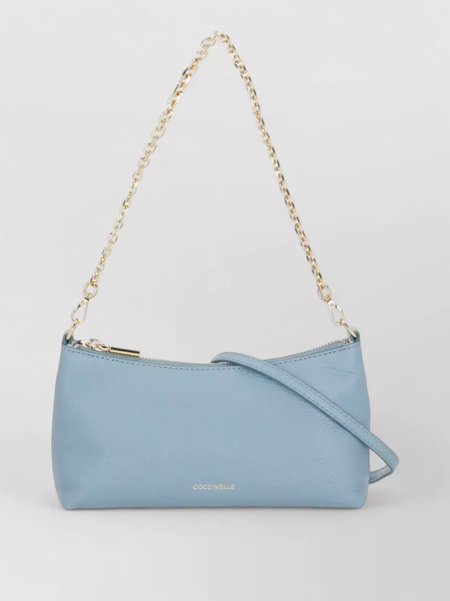 Coccinelle Shoulder Bag Pebbled Leather Adjustable Chain Strap