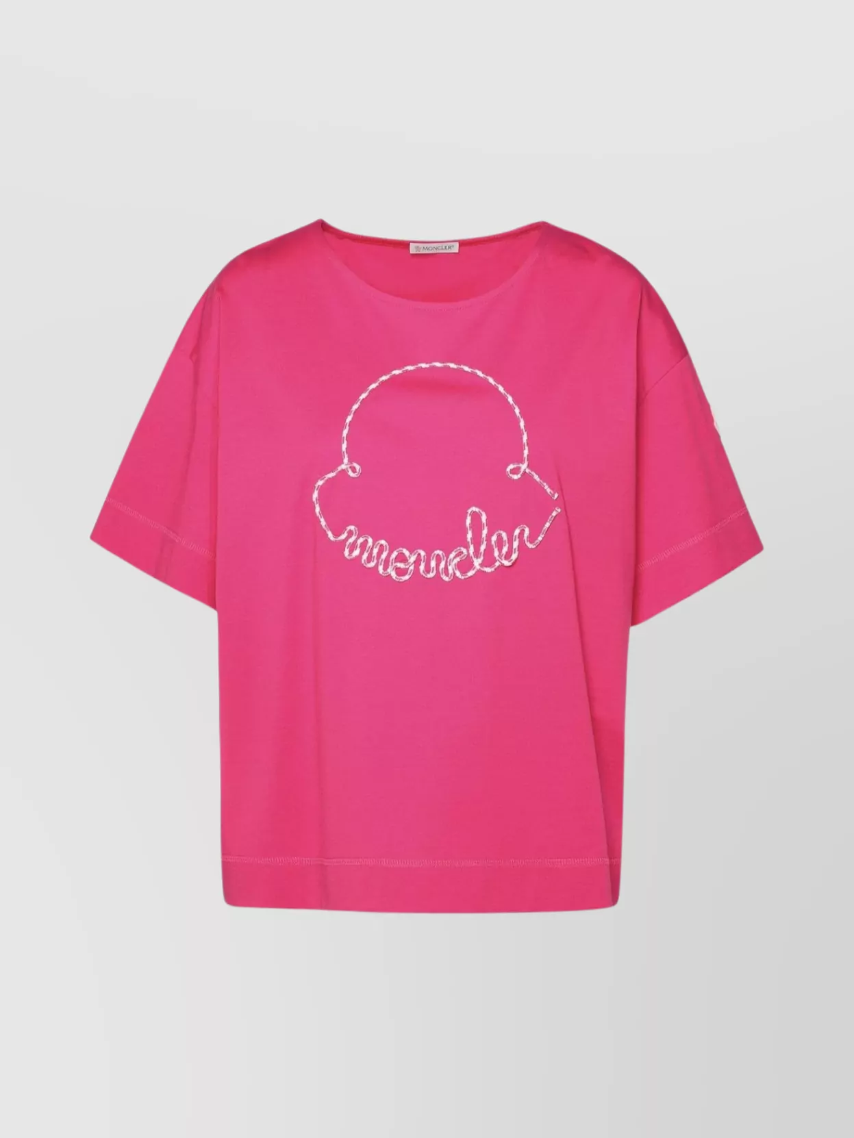 Shop Moncler Embroidered Crew Neck Cotton T-shirt