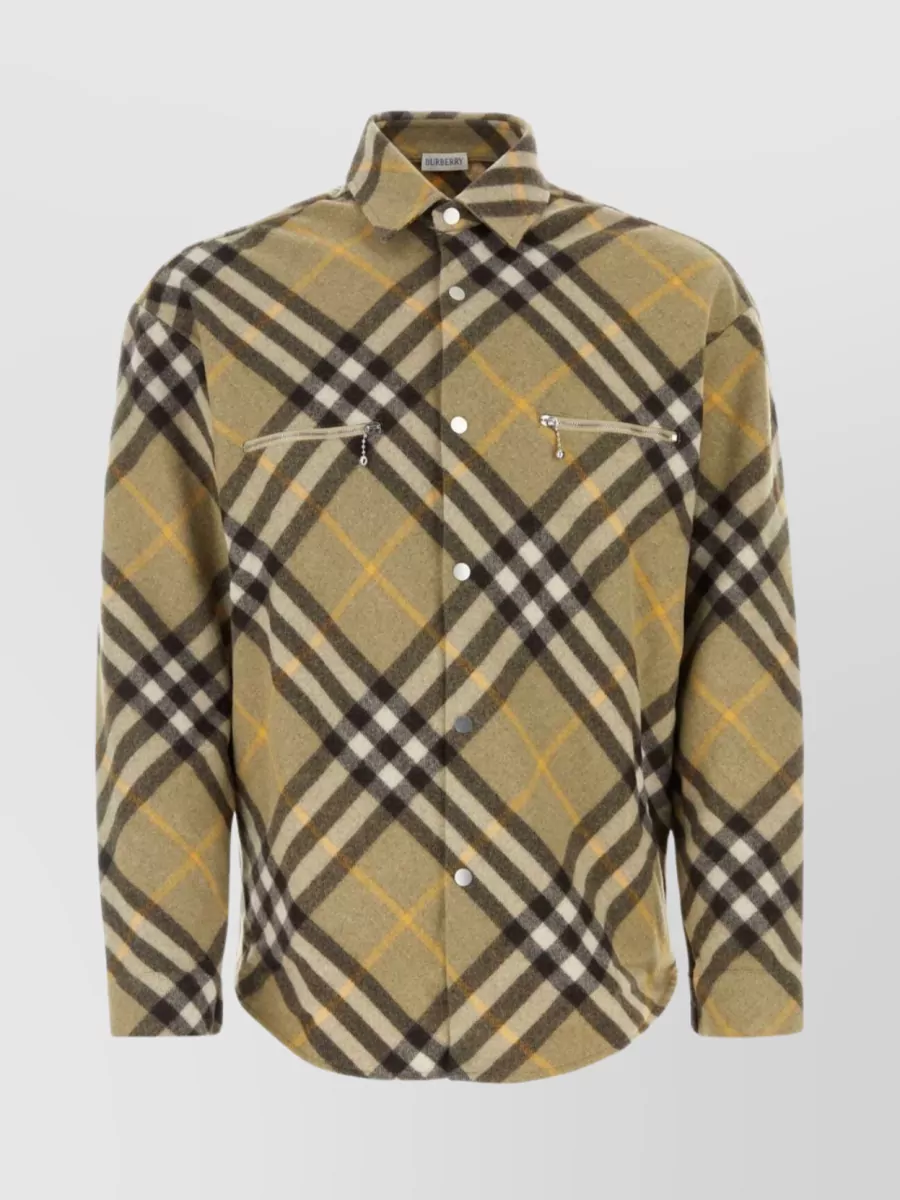 Shop Burberry Wool Blend Embroidered Shirt In Brown