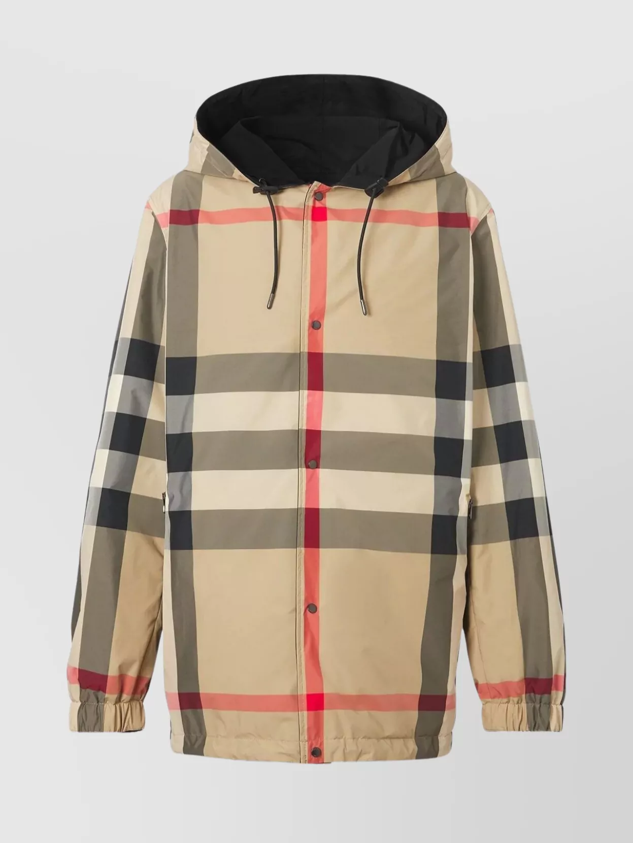 Shop Burberry Drawstring Hooded Checkered Jacket In Brown