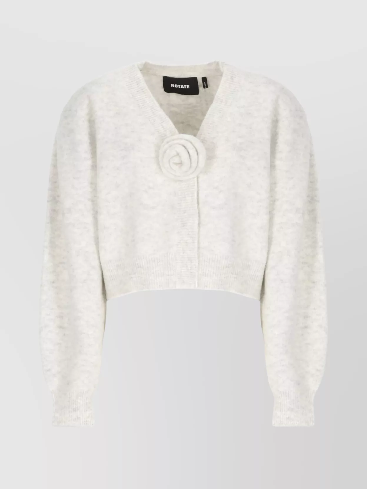 Rotate Birger Christensen Cropped Alpaca And Wool Cardigan With V-neck In Gray